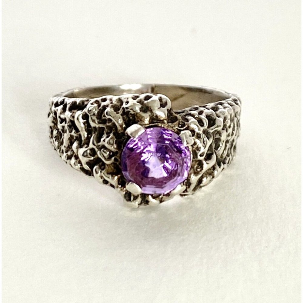 Don Dietz Handmade Amethyst 6mm Gemstone Cast Sterling Silver Ring Size 5.75